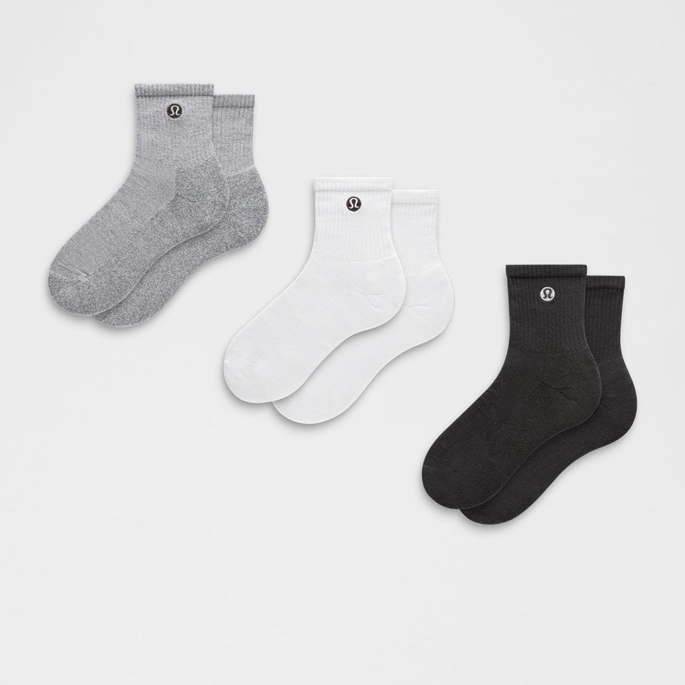 Lululemon Unisex Daily Essential Socks Quarter Length 3 Pairs